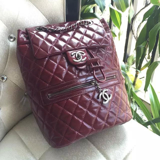 2015 Chanel Burgundy Original Leather Backpack Embellished With a cc Signature