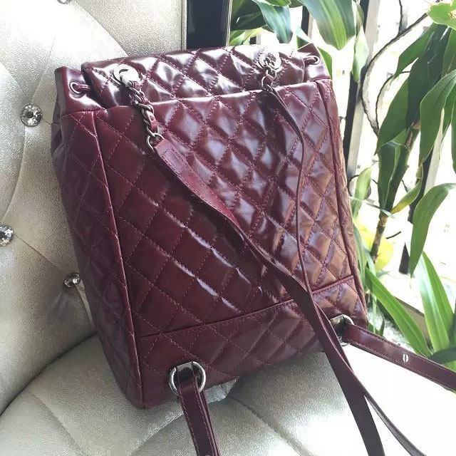 2015 Chanel Burgundy Original Leather Backpack Embellished With a cc Signature