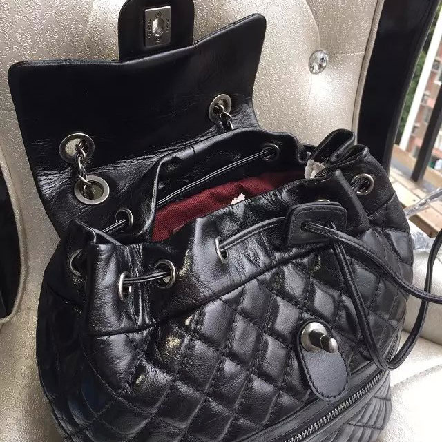 2015 Chanel Burgundy Original Leather Backpack Embellished With a cc Signature