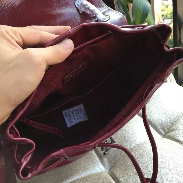 2015 Chanel Burgundy Original Leather Backpack Embellished With a cc Signature