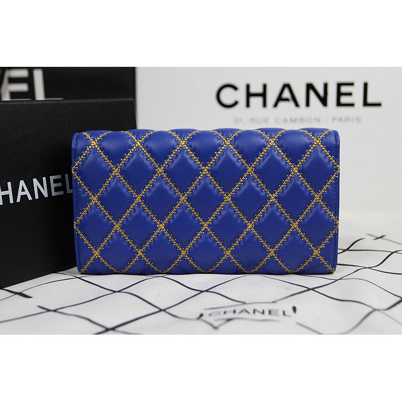 2015 Chanel Camellia Tri-Fold Wallet Original Leater A50084 Blue