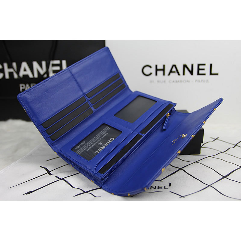 2015 Chanel Camellia Tri-Fold Wallet Original Leater A50084 Blue