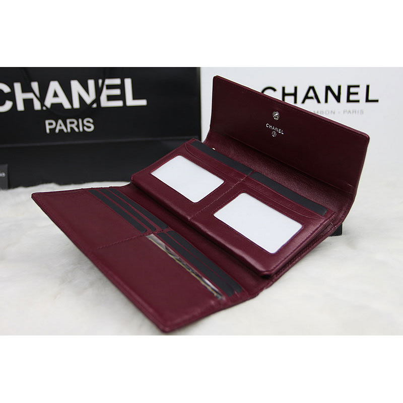 2015 Chanel Camellia Tri-Fold Wallet Original Leater A50084 Claret