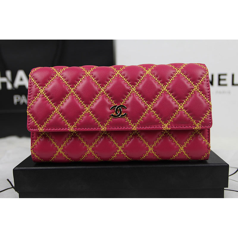 2015 Chanel Camellia Tri-Fold Wallet Original Leater A50084 Red