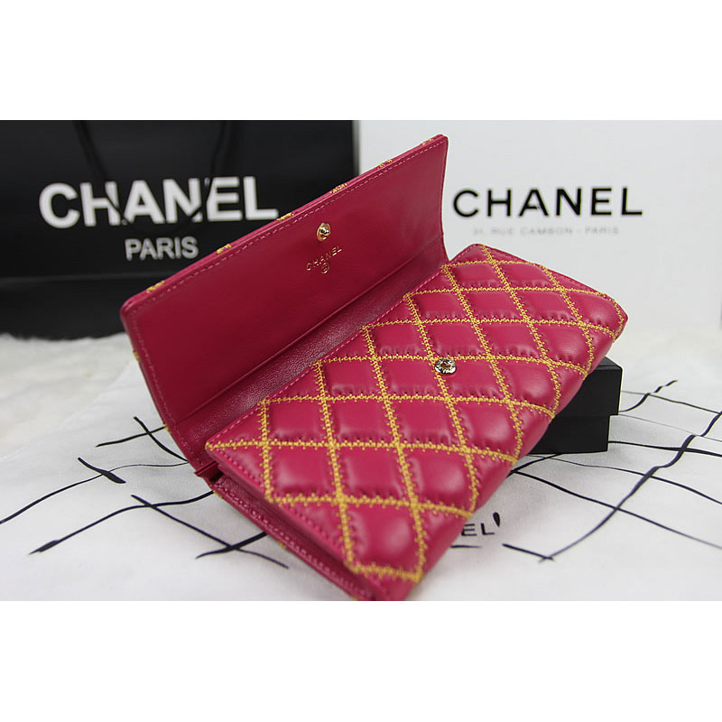 2015 Chanel Camellia Tri-Fold Wallet Original Leater A50084 Red