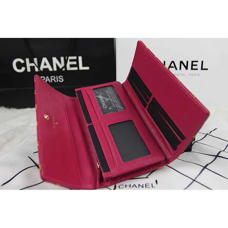 2015 Chanel Camellia Tri-Fold Wallet Original Leater A50084 Red