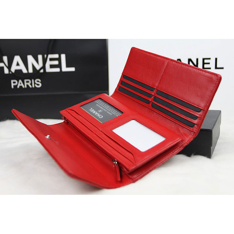 2015 Chanel Camellia Tri-Fold Wallet Original Leater A50084 Red