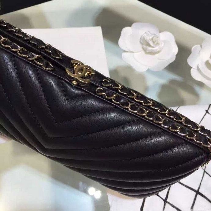 2015 Chanel Chevron Evening Bag Sheepskin Leather A69404 Black