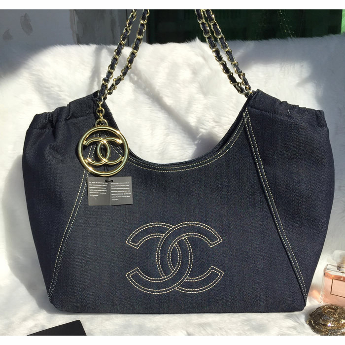 2015 Chanel Classic Denim Large Shoulder Bag A33450 Black with Gold