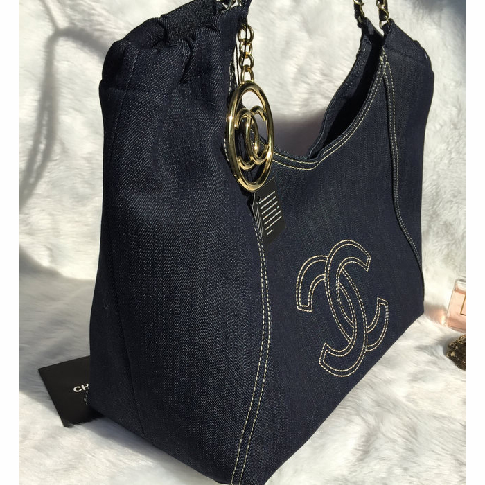 2015 Chanel Classic Denim Large Shoulder Bag A33450 Black with Gold