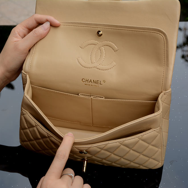 2015 Chanel Classic Flap Bag Apricot Sheepskin leather A37586 Gold