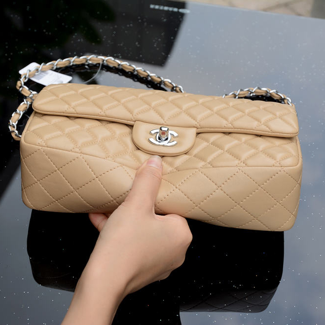 2015 Chanel Classic Flap Bag Apricot Sheepskin leather A37586 Silver