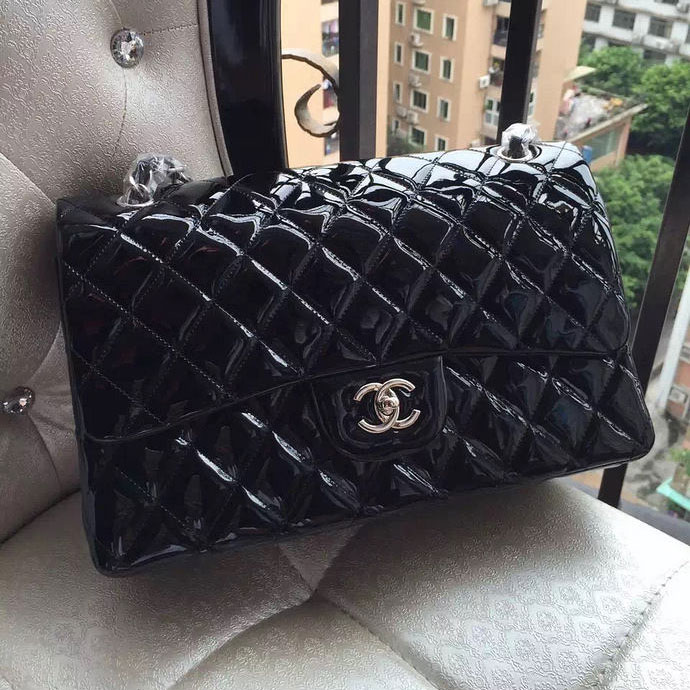 2015 Chanel Classic Flap Bag Black Original Patent Leather 1113