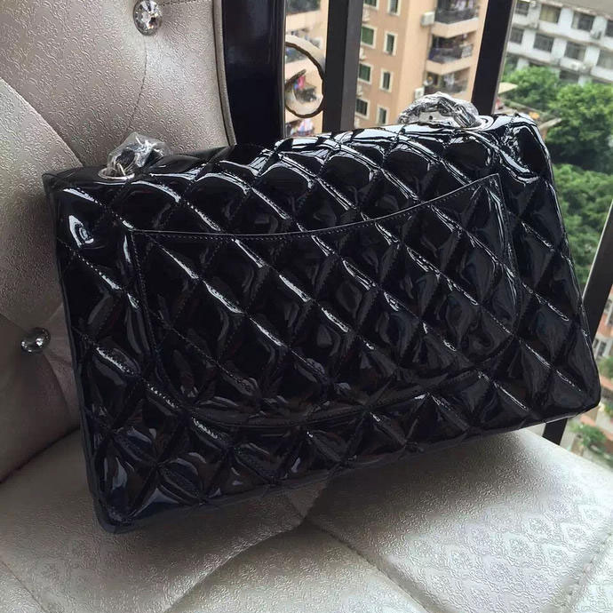 2015 Chanel Classic Flap Bag Black Original Patent Leather 1113