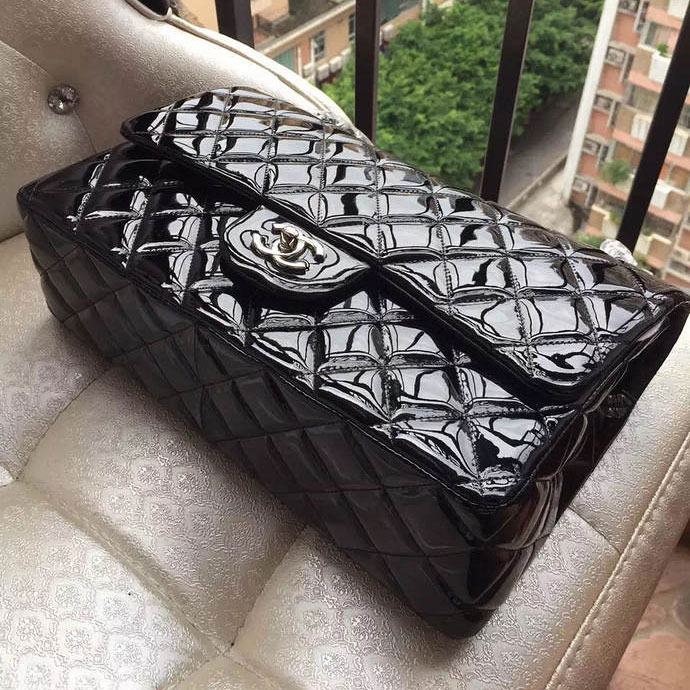 2015 Chanel Classic Flap Bag Black Original Patent Leather 1113