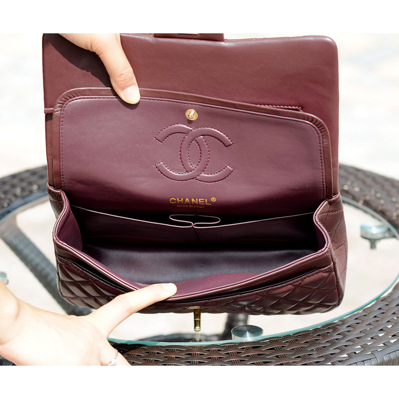 2015 Chanel Classic Flap Bag Burgundy Sheepskin leather A37586 Gold