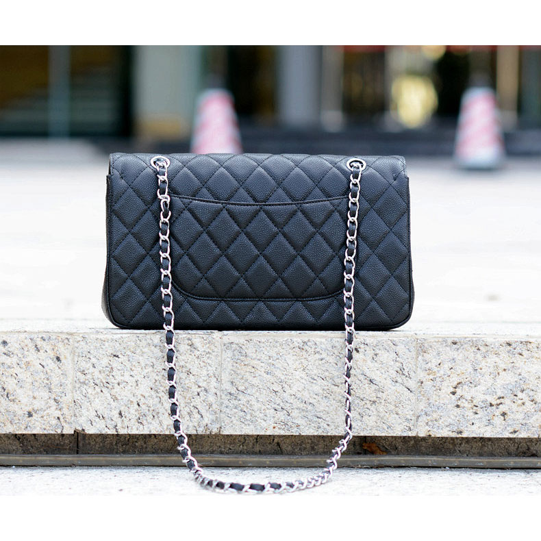 2015 Chanel Classic Flap Bag Caviar Leather 1113 Black with Silver