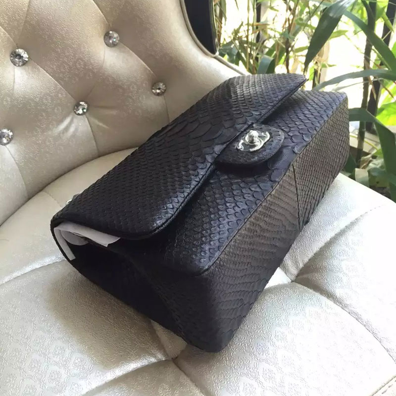 2015 Chanel Classic Flap Bag Genuine Python Leather 1113 Black