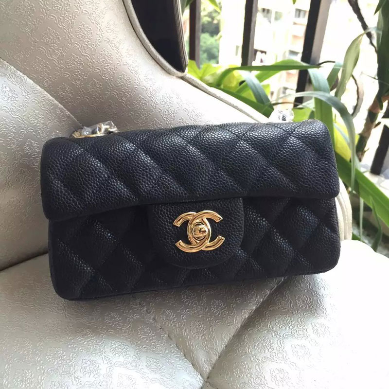 2015 Chanel Classic Flap Bag Original Caviar Leather A6035 Black with Gold