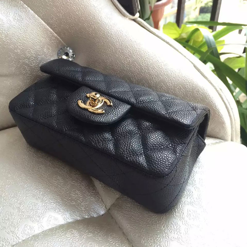 2015 Chanel Classic Flap Bag Original Caviar Leather A6035 Black with Gold