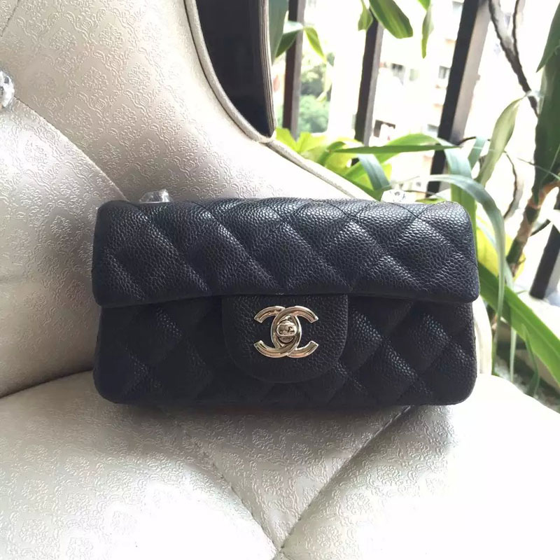 2015 Chanel Classic Flap Bag Original Caviar Leather A6035 Black with Silver