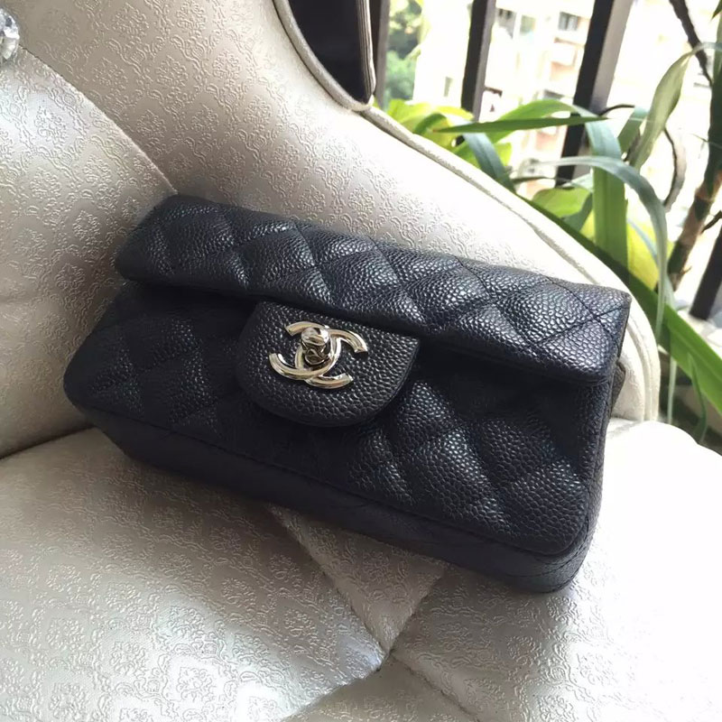 2015 Chanel Classic Flap Bag Original Caviar Leather A6035 Black with Silver