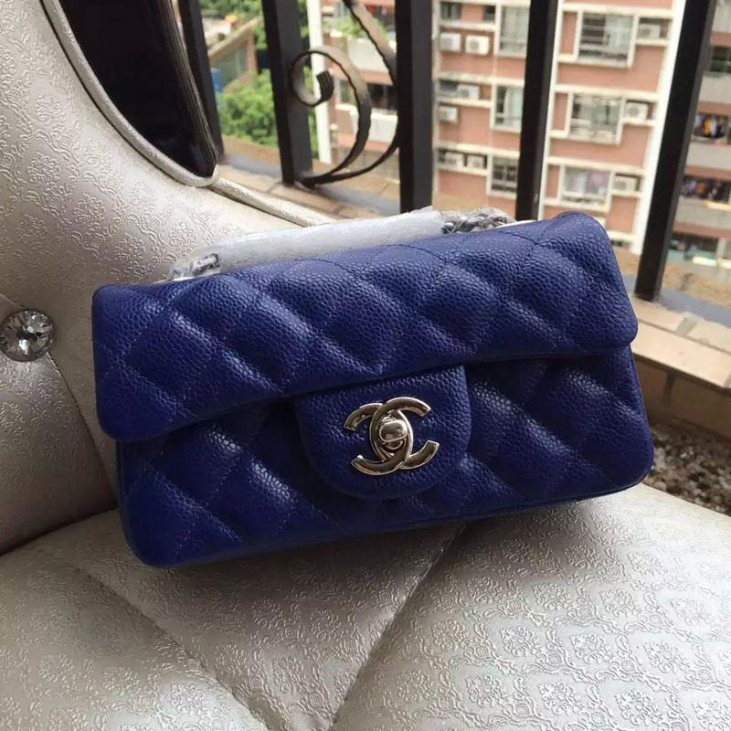 2015 Chanel Classic Flap Bag Original Caviar Leather A6035 Blue with Silver