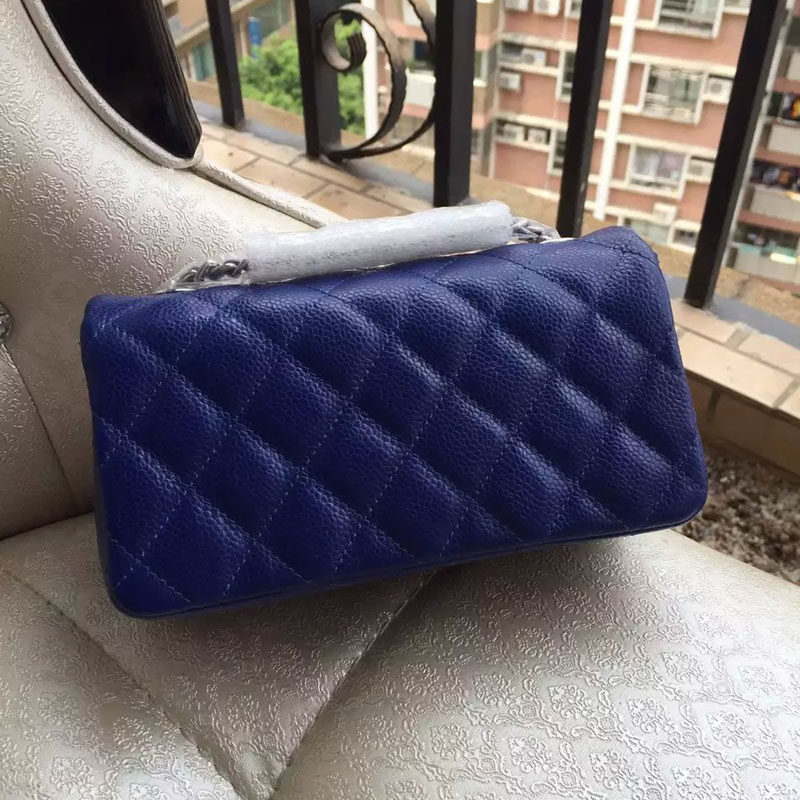 2015 Chanel Classic Flap Bag Original Caviar Leather A6035 Blue with Silver