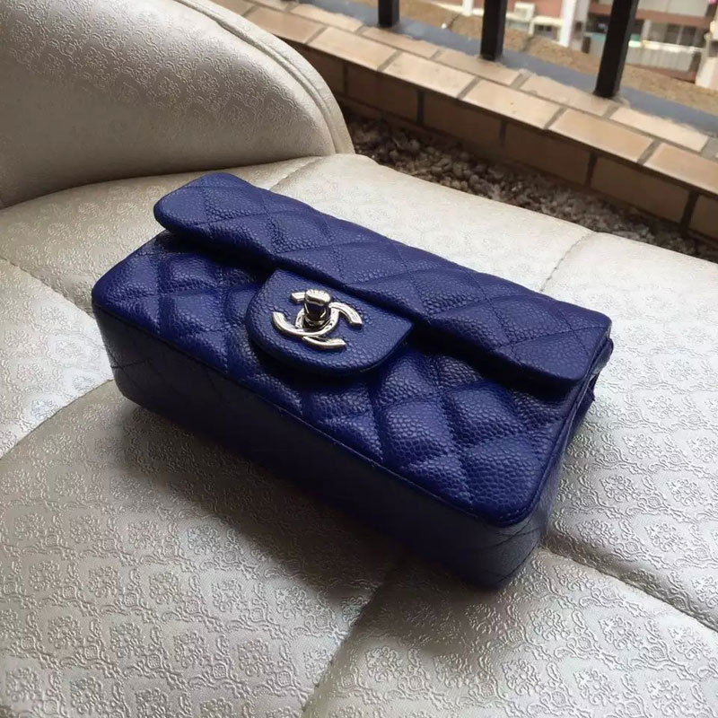 2015 Chanel Classic Flap Bag Original Caviar Leather A6035 Blue with Silver