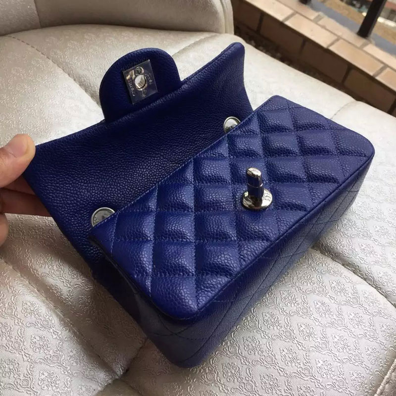 2015 Chanel Classic Flap Bag Original Caviar Leather A6035 Blue with Silver