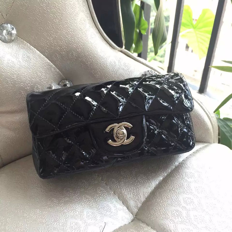 2015 Chanel Classic Flap Bag Original Patent Leather A6035 Black with Silver