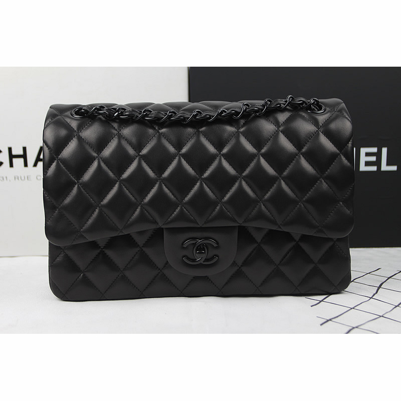 2015 Chanel Classic Flap Bag Original Sheepskin Leather 1113 Black