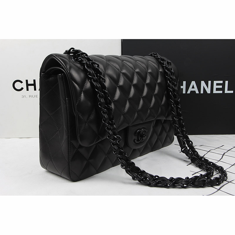 2015 Chanel Classic Flap Bag Original Sheepskin Leather 1113 Black