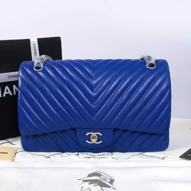 2015 Chanel Classic Flap Bag Original Sheepskin Leather 1113 Blue with Silver