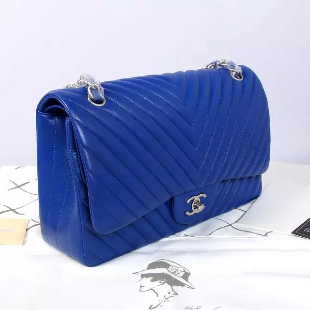 2015 Chanel Classic Flap Bag Original Sheepskin Leather 1113 Blue with Silver