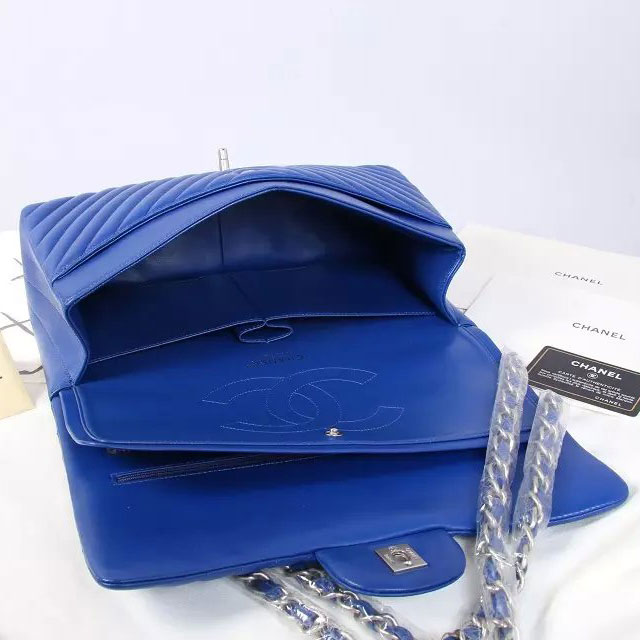 2015 Chanel Classic Flap Bag Original Sheepskin Leather 1113 Blue with Silver