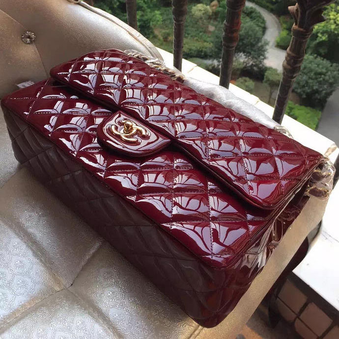 2015 Chanel Classic Flap Bag Original Sheepskin Leather 1113 Burgundy with Gold