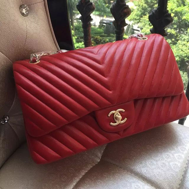 2015 Chanel Classic Flap Bag Original Sheepskin Leather 1113 Red with Gold