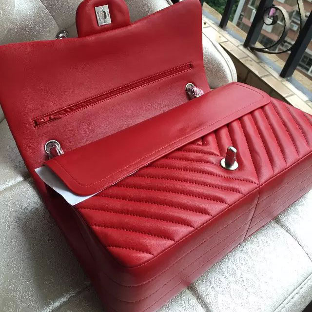 2015 Chanel Classic Flap Bag Original Sheepskin Leather 1113 Red with Silver