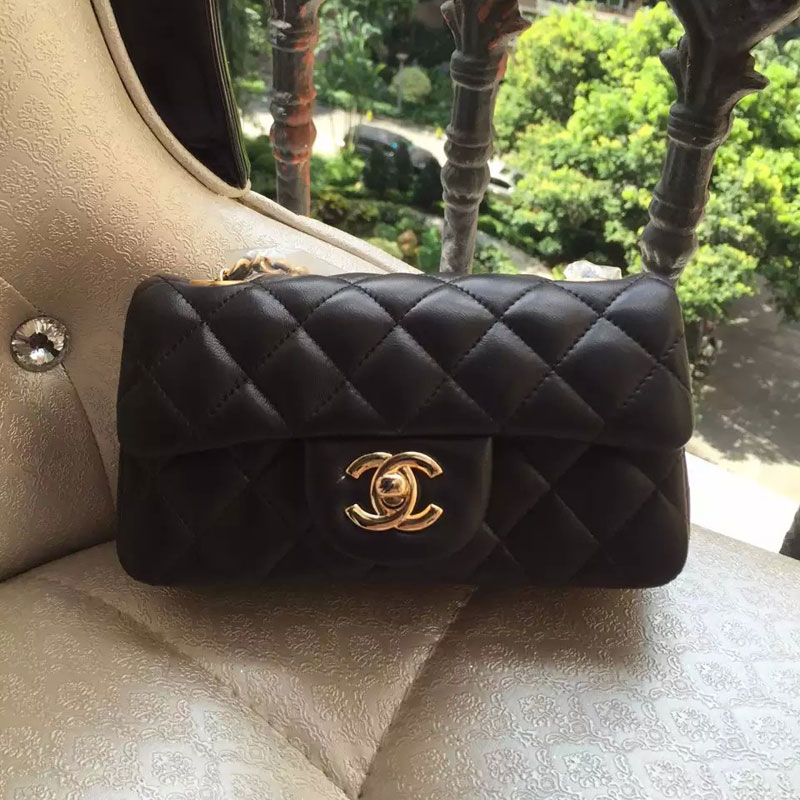 2015 Chanel Classic Flap Bag Original Sheepskin Leather A6035 Black with Gold