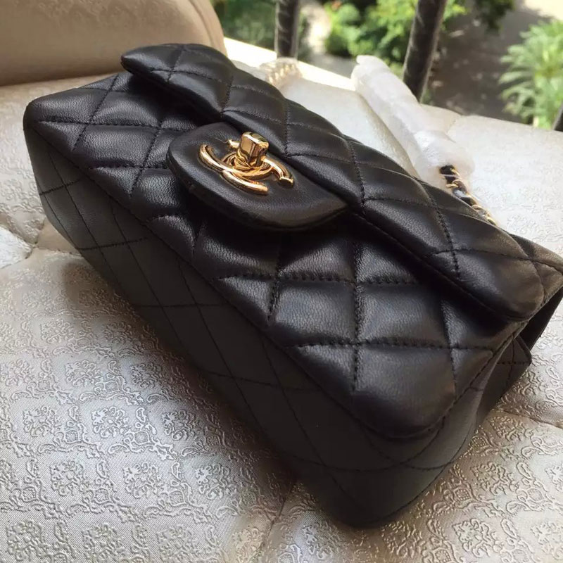 2015 Chanel Classic Flap Bag Original Sheepskin Leather A6035 Black with Gold