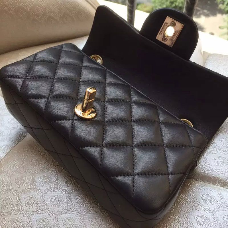 2015 Chanel Classic Flap Bag Original Sheepskin Leather A6035 Black with Gold