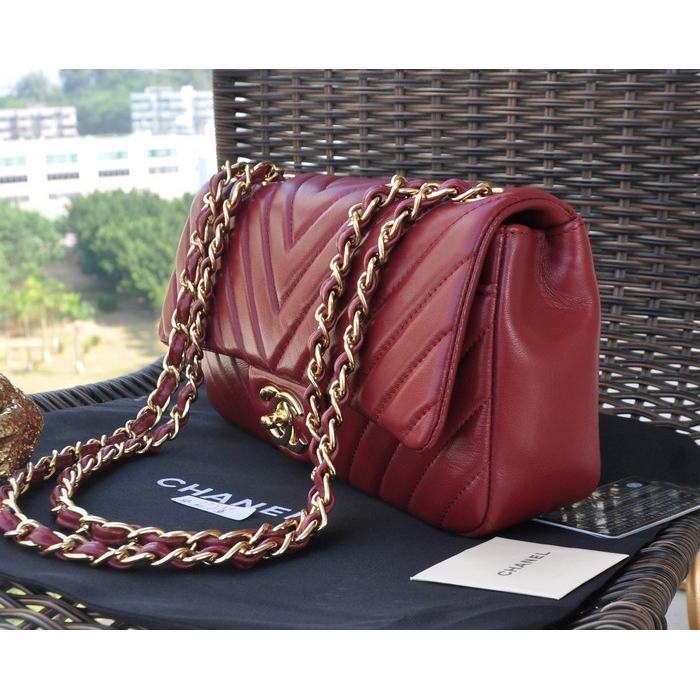 2015 Chanel Classic Flap Bag Sheepskin Leather A92516 Burgundy