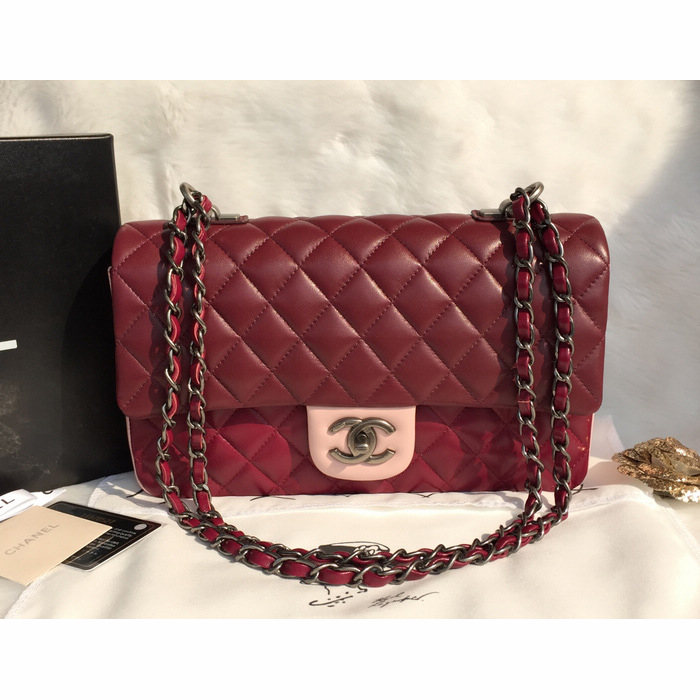 2015 Chanel Classic Flap Bag Sheepskin Leather A92663 Burgundy