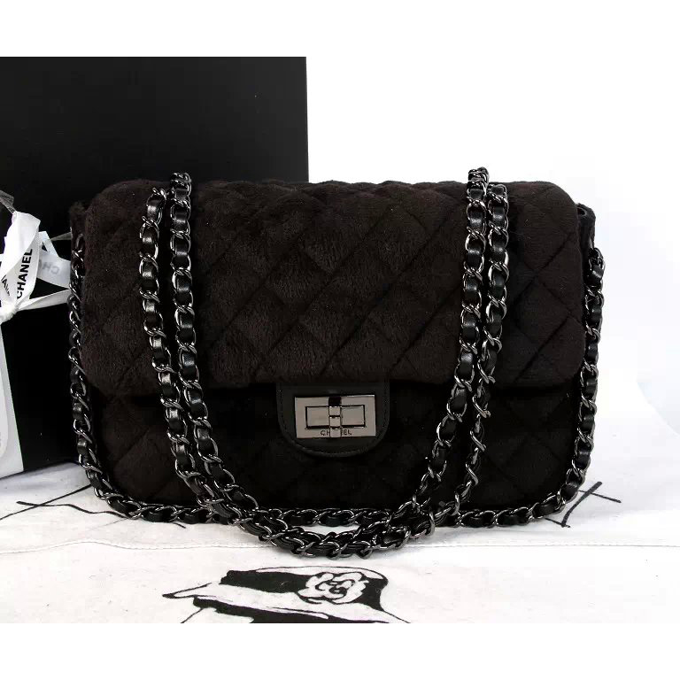 2015 Chanel Classic Flap Bag Villus A00187 Black