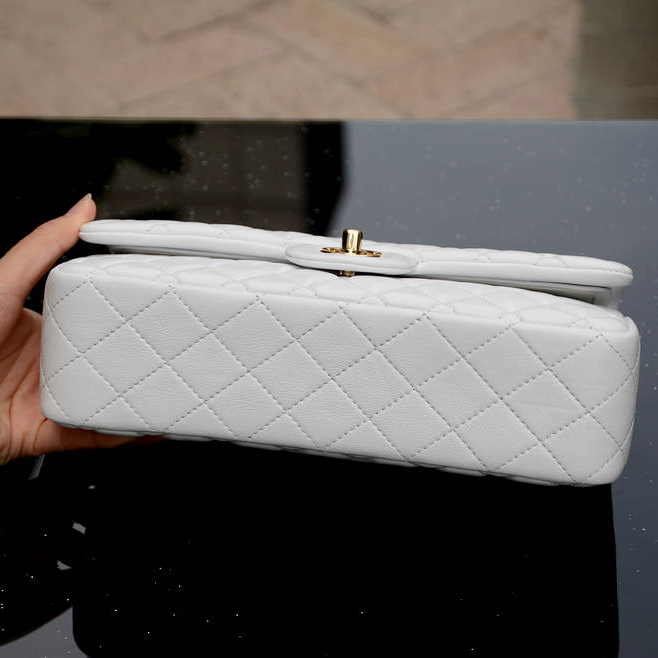 2015 Chanel Classic Flap Bag White Sheepskin leather A37586 Gold