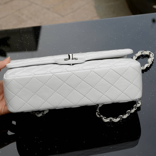 2015 Chanel Classic Flap Bag White Sheepskin leather A37586 Silver