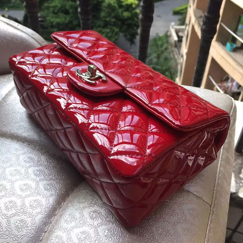 2015 Chanel Classic Flap Bags Original Patent Leather A1116 Dark Red