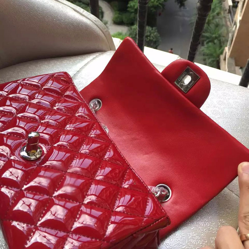 2015 Chanel Classic Flap Bags Original Patent Leather A1116 Dark Red