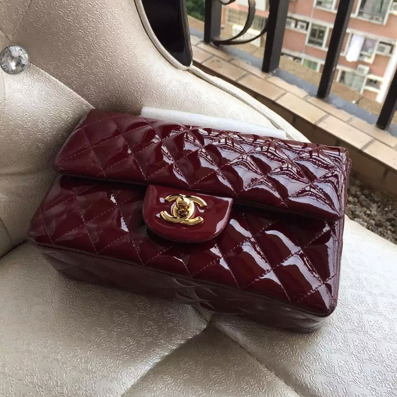 2015 Chanel Classic Flap Bags Original patent leather A1116 in Claret